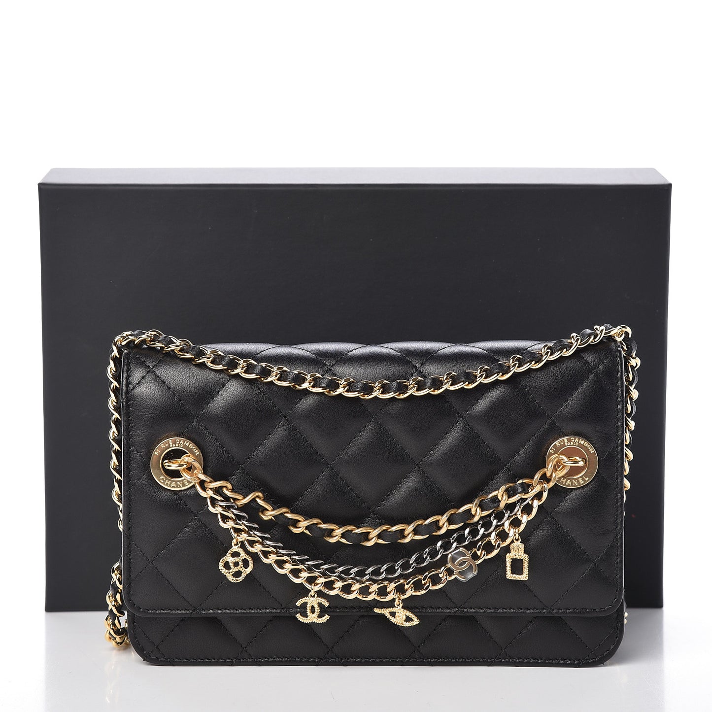 Lambskin Quilted Egyptian Amulet Wallet On Chain WOC Black