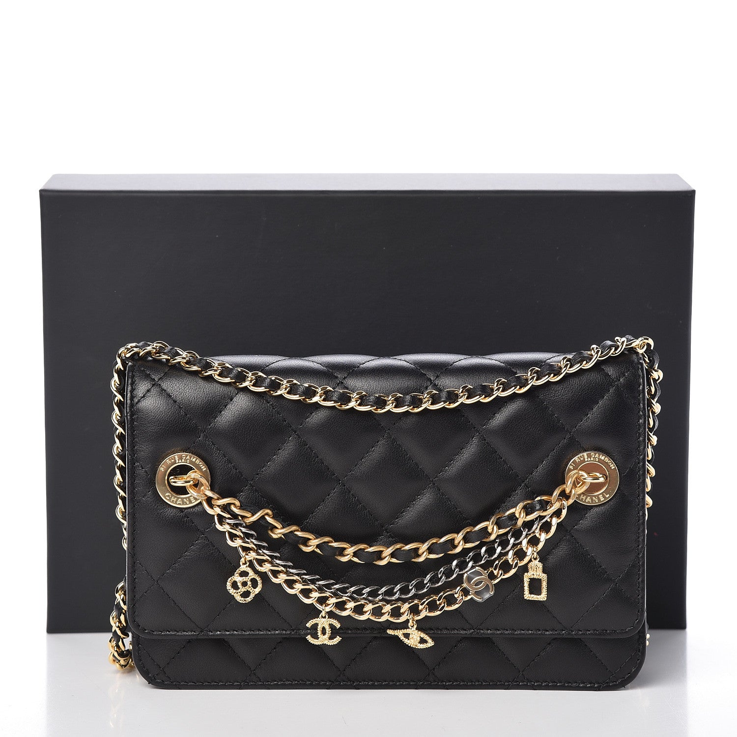 Chanel Lambskin Quilted Egyptian Amulet Wallet On Chain WOC Black 11 of 11