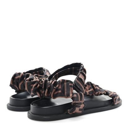 Fendi Satin FF Ruched Sandals 37 Tobacco Black 5 of 8