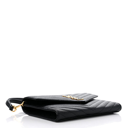 Saint Laurent Grain De Poudre Matelasse Chevron Monogram Envelope Clutch Black 4 of 10