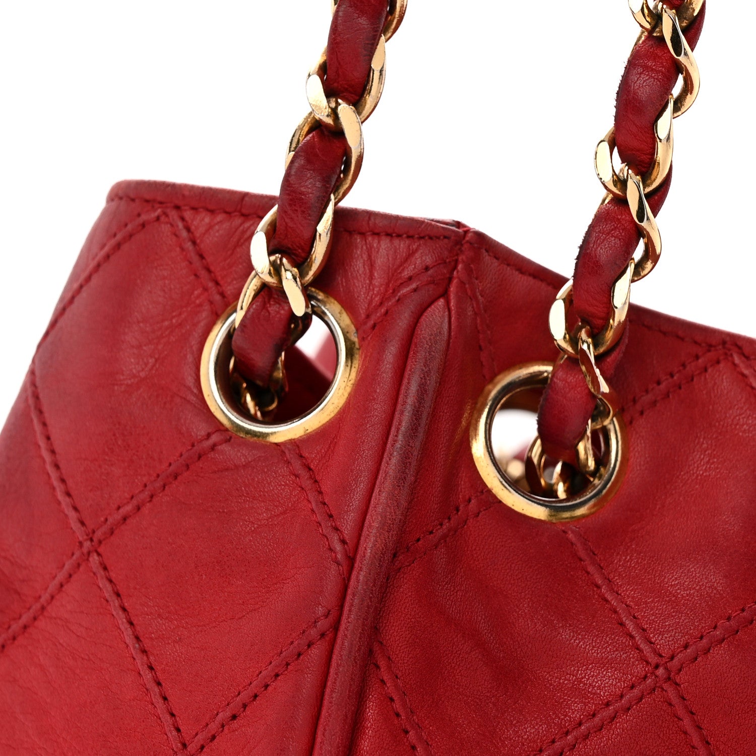 Chanel Lambskin Diamond Stitched CC Drawstring Shoulder Bag Red 14 of 16