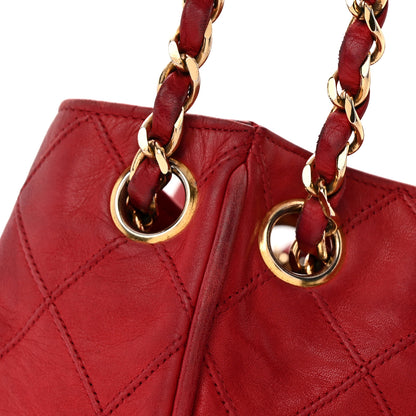 Chanel Lambskin Diamond Stitched CC Drawstring Shoulder Bag Red 14 of 16