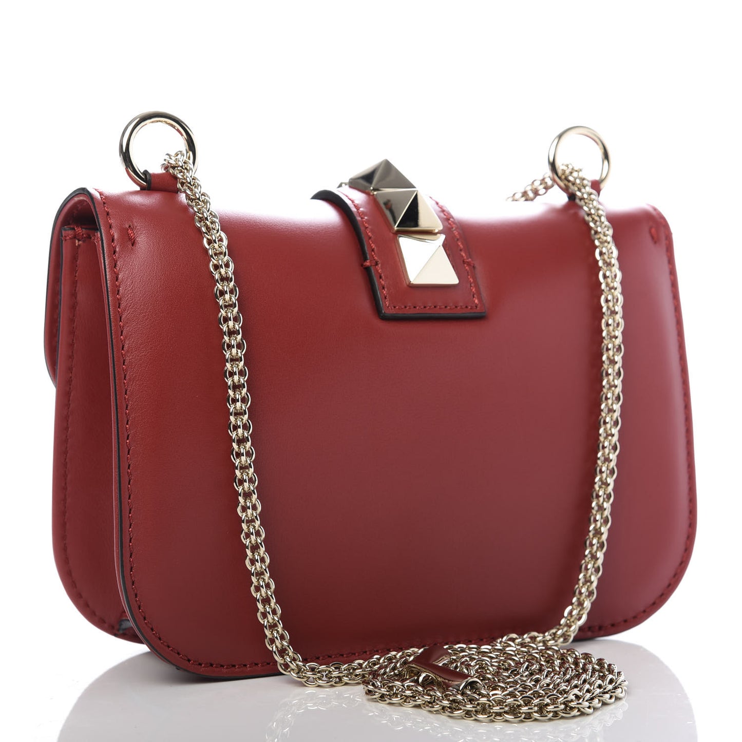 Vitello Small Glam Lock Rockstud Flap Rosso Valentino