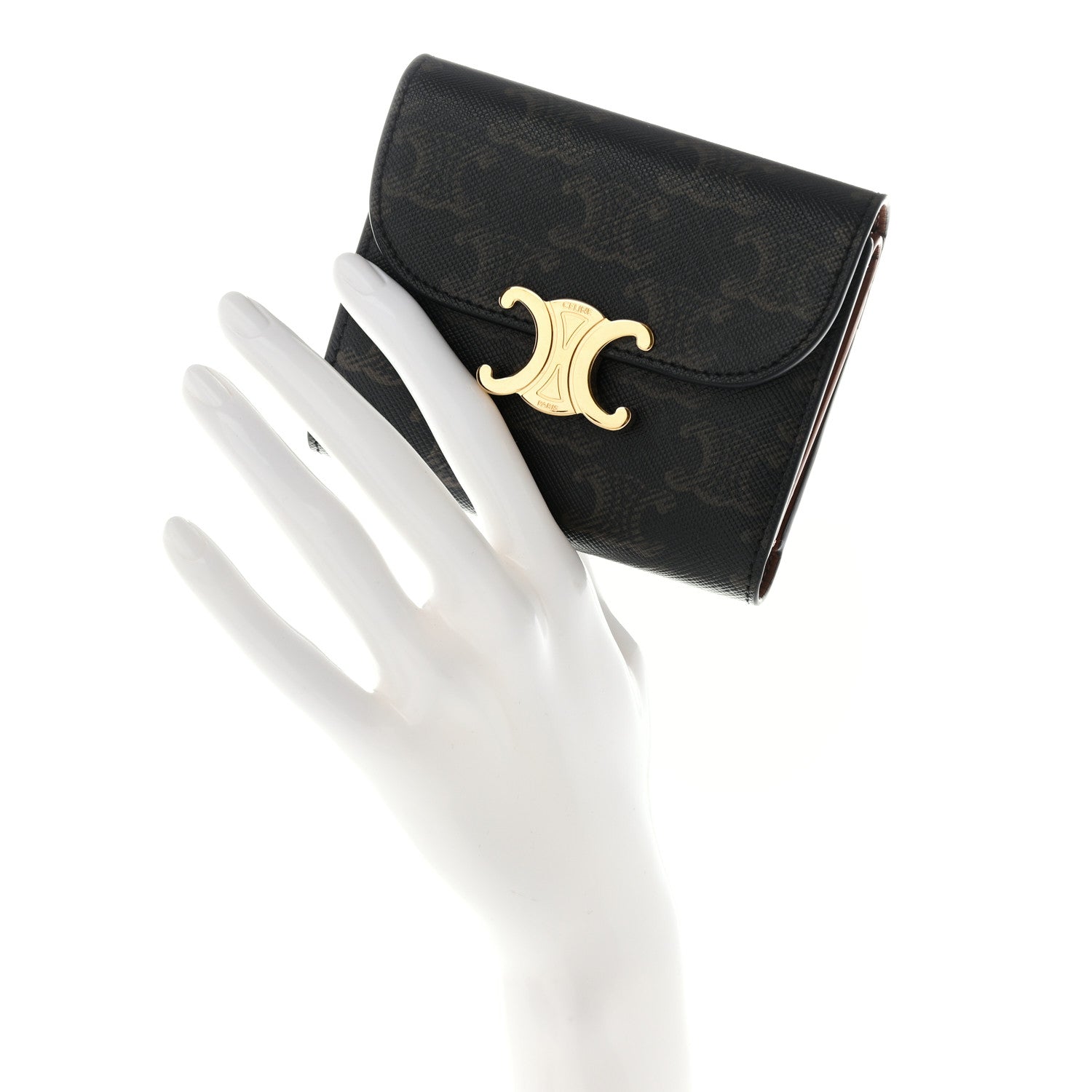 Celine Triomphe Canvas Small Triomphe Wallet Tan 2 of 9