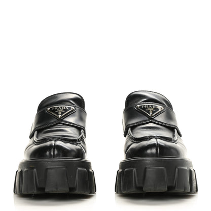 Prada Spazzolato Rois Metal Triangle Logo Monolith 55mm Loafers 35 Black 2 of 9