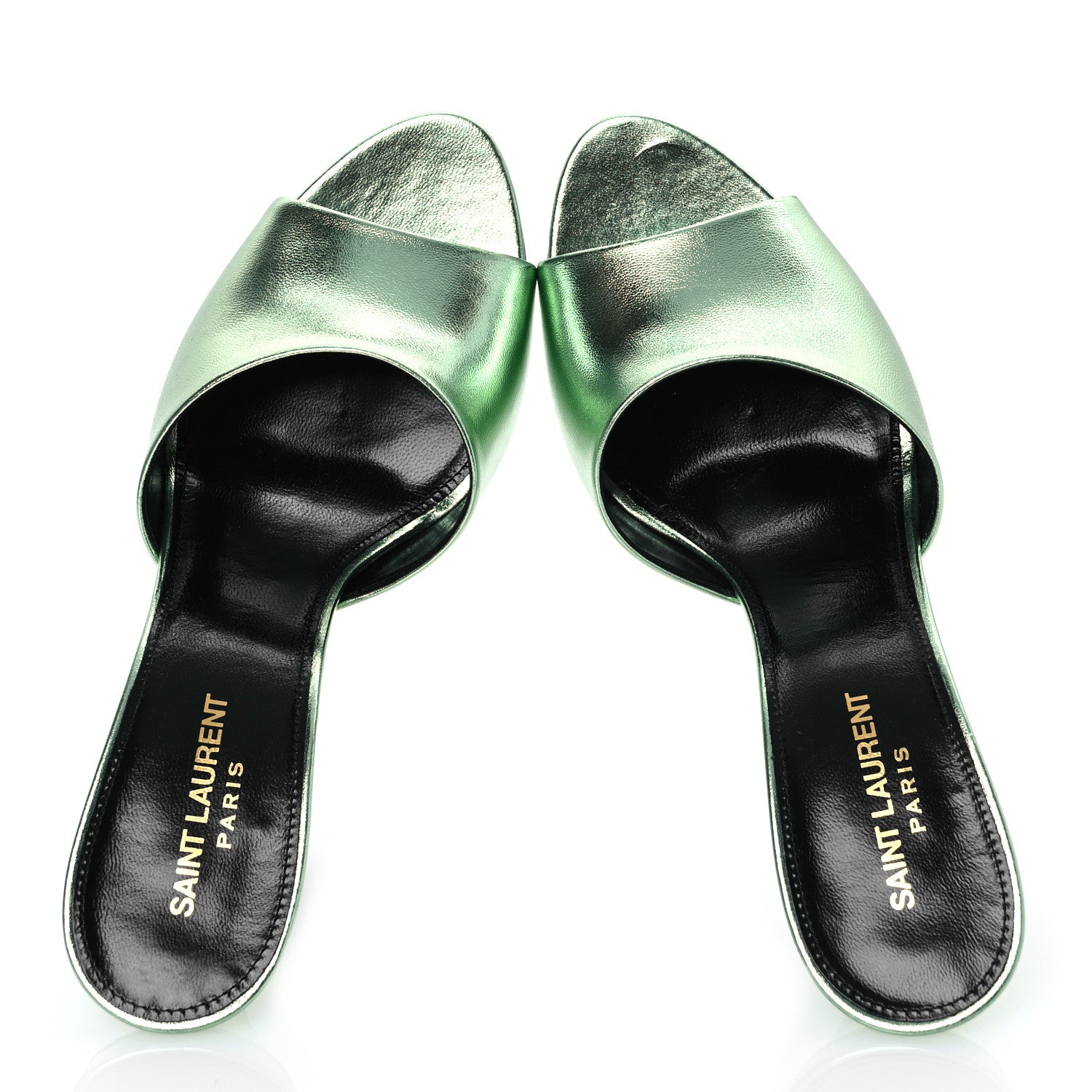 Saint Laurent Metallic Nappa La 16 Mule Sandals 40 Green 2 of 14