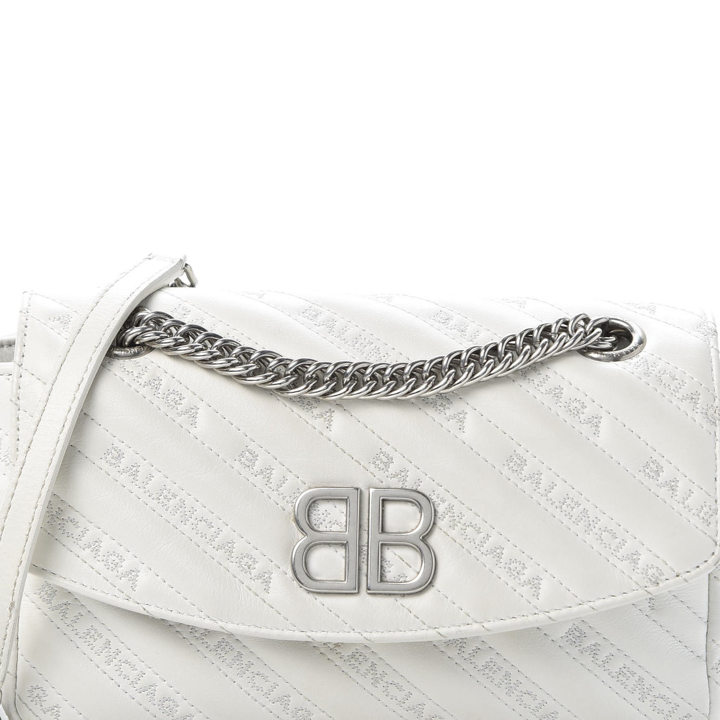 Calfskin Logo Matelasse S BB Round Shoulder Bag White