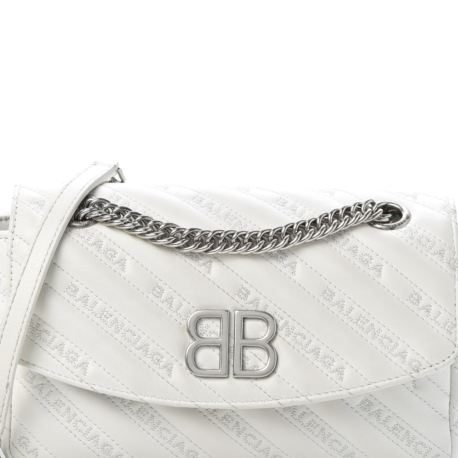 Balenciaga Calfskin Logo Matelasse S BB Round Shoulder Bag White 9 of 9