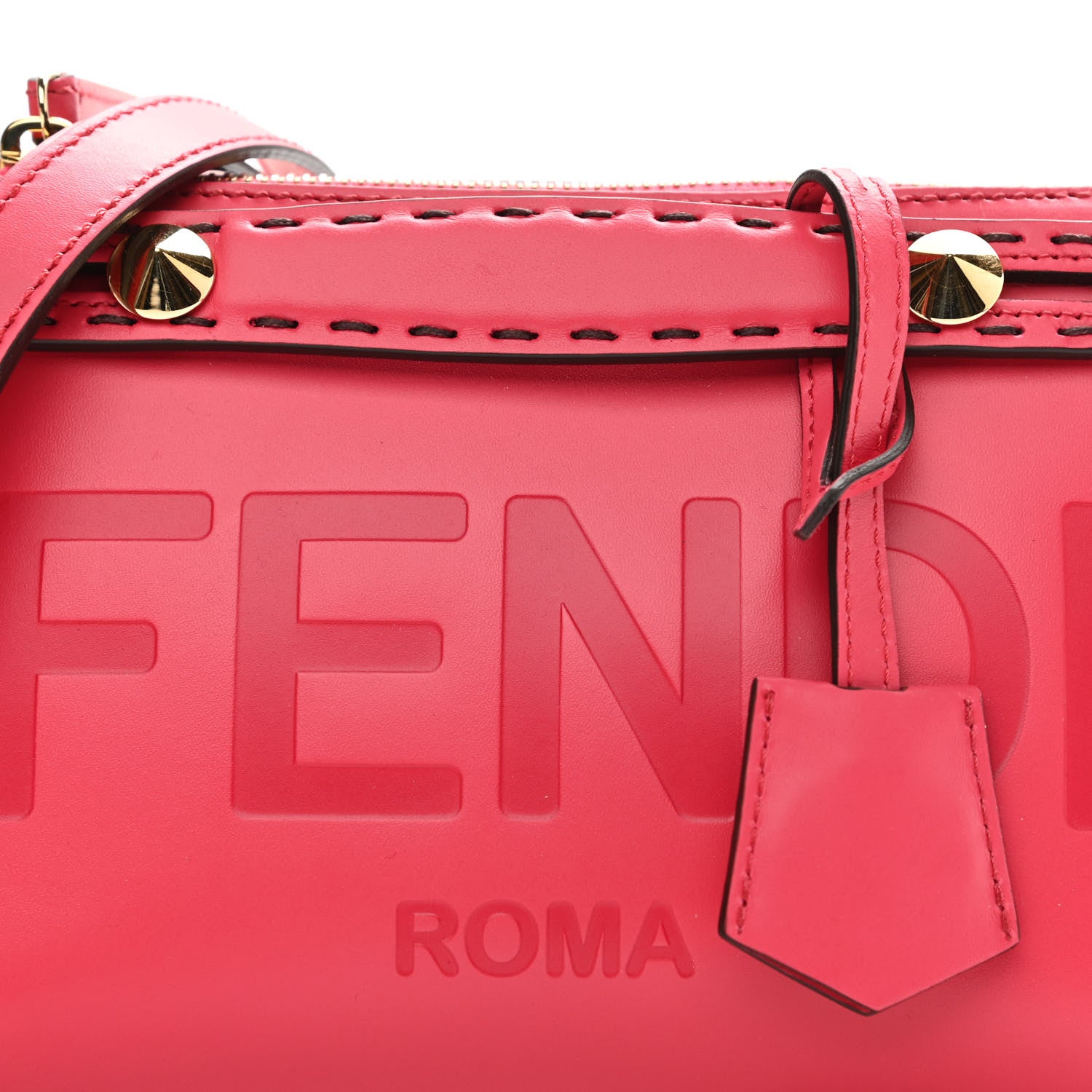 Fendi Vitello King Logo Embossed Mini By The Way Boston Bag Lampone 14 of 19
