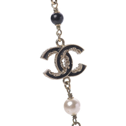 Chanel Pearl Bead Enamel CC Long Necklace Black Gold 5 of 10