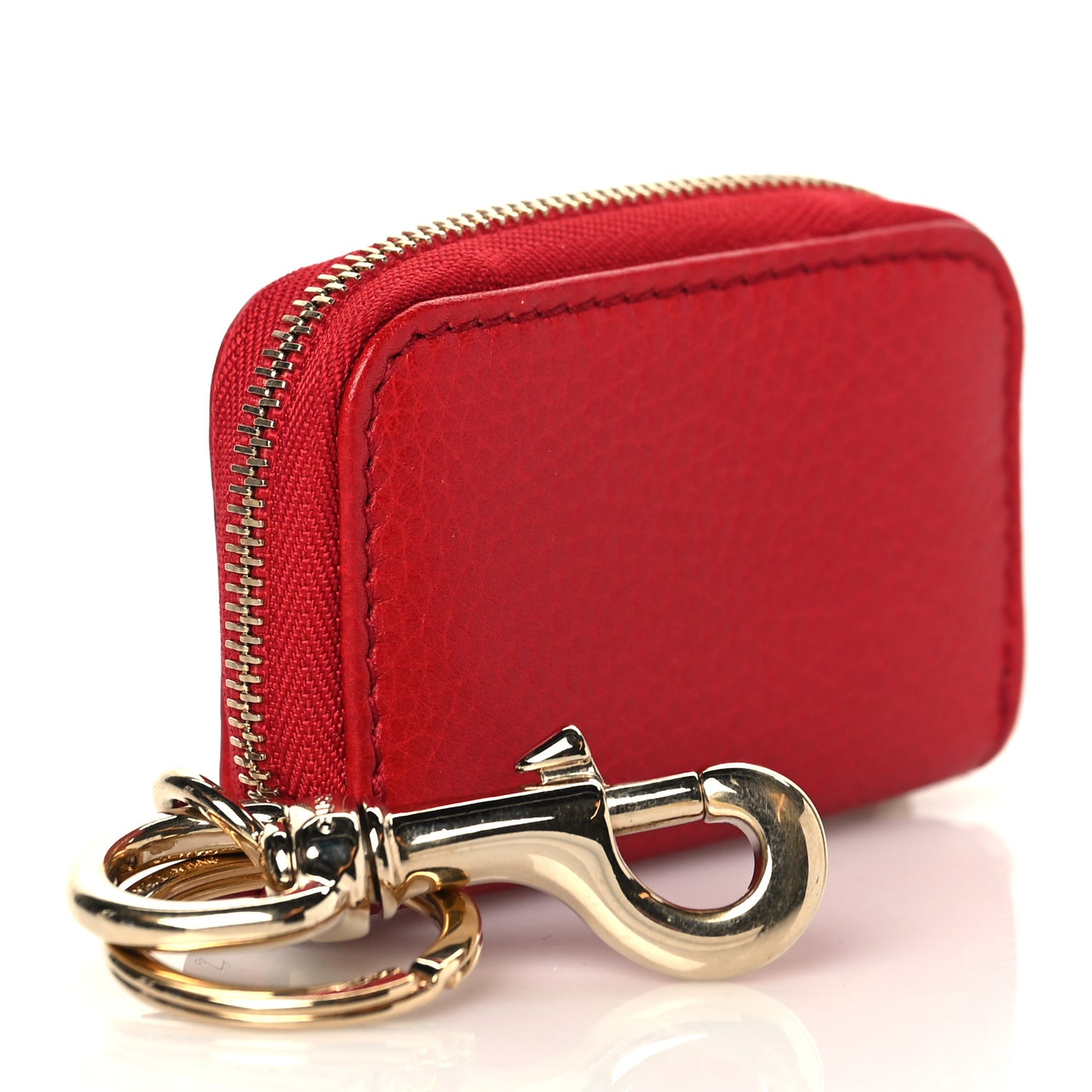 Pebbled Calfskin Soho Coin Purse Key Ring Red