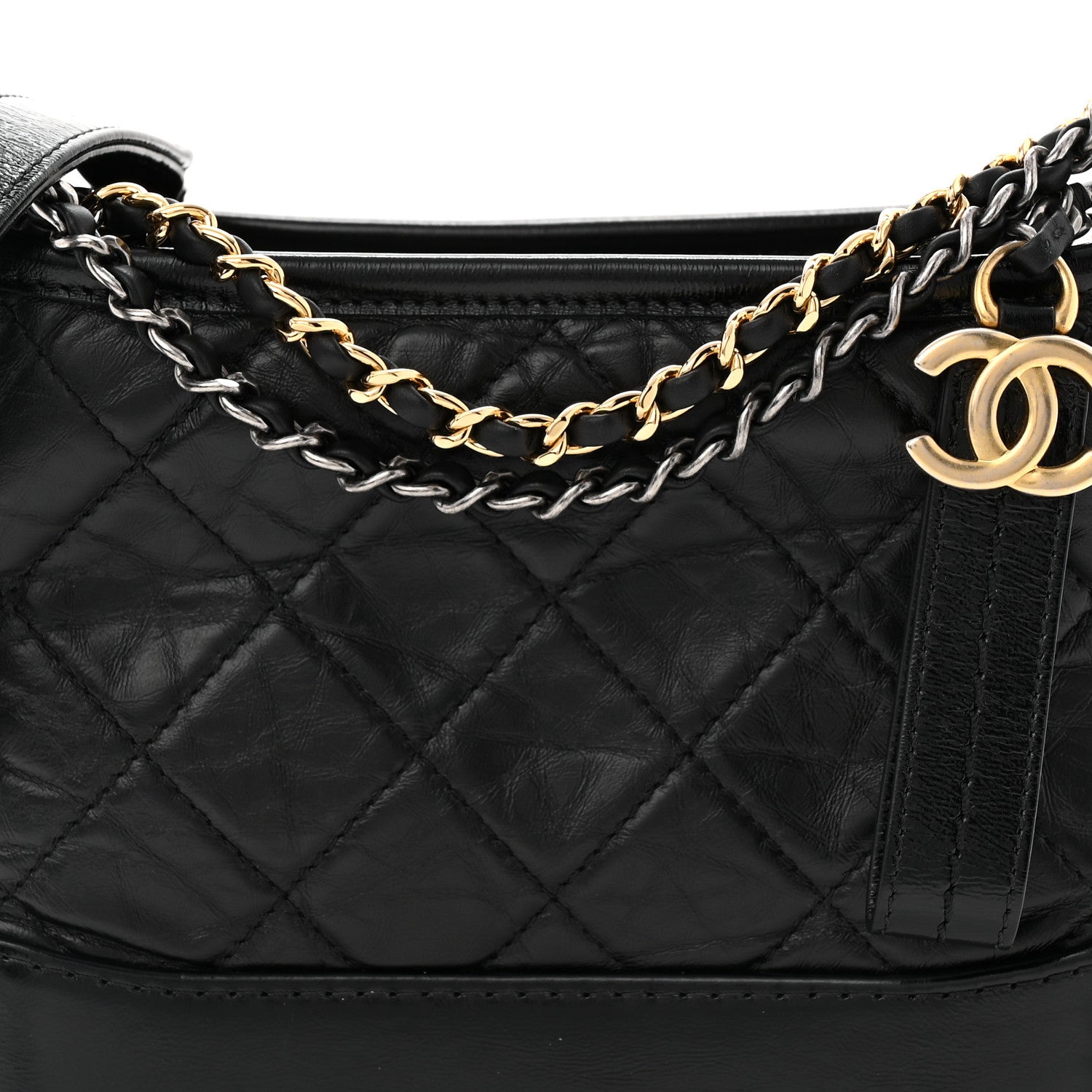 Chanel Aged Calfskin Quilted Small Gabrielle Logo Hobo Black 8 of 10