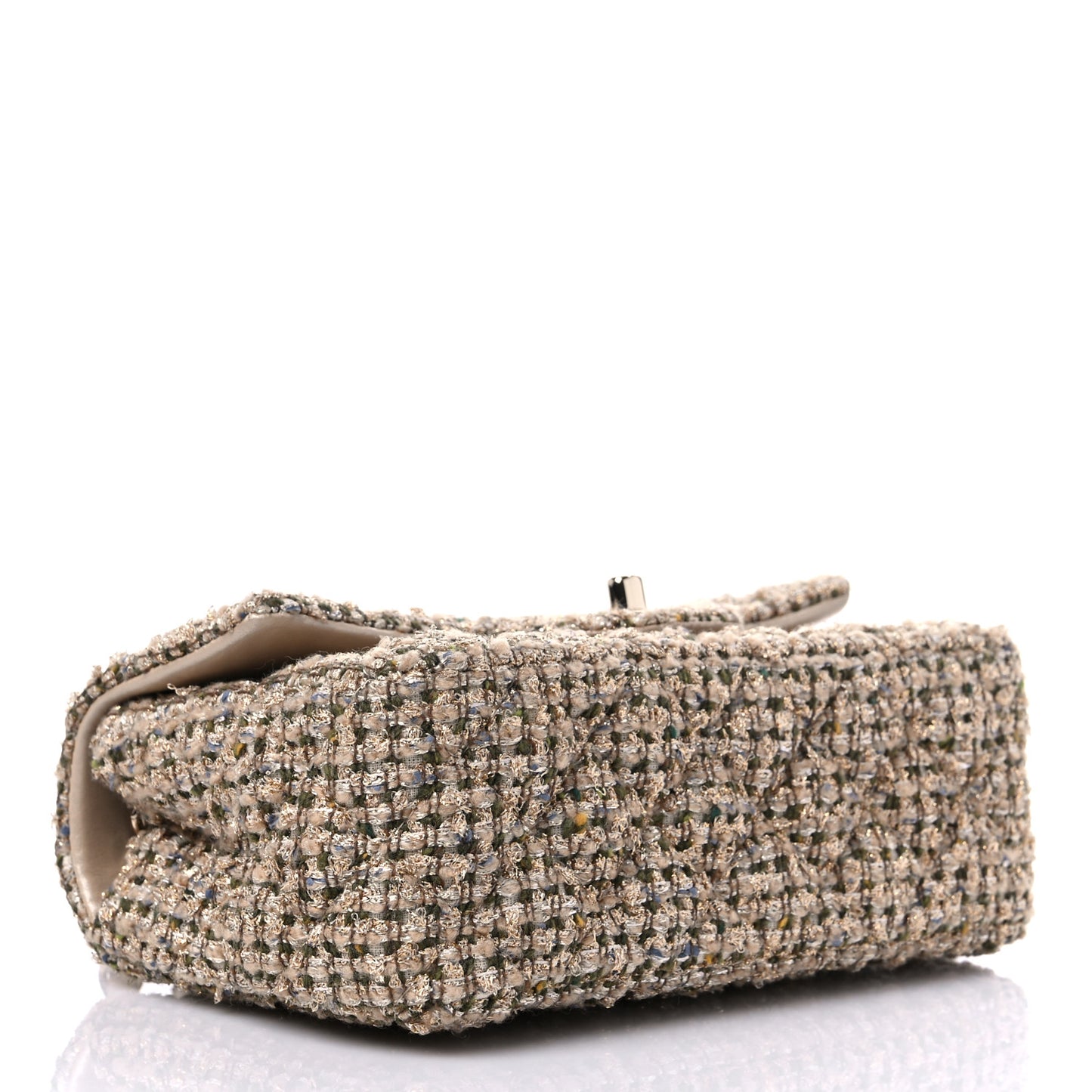 Tweed Quilted Mini Rectangular Flap Beige