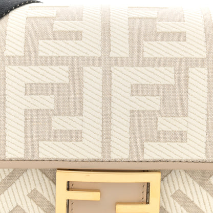 Fendi Canvas Vitello King FF Embroidered Baguette Grezzo White Nuvola 8 of 11