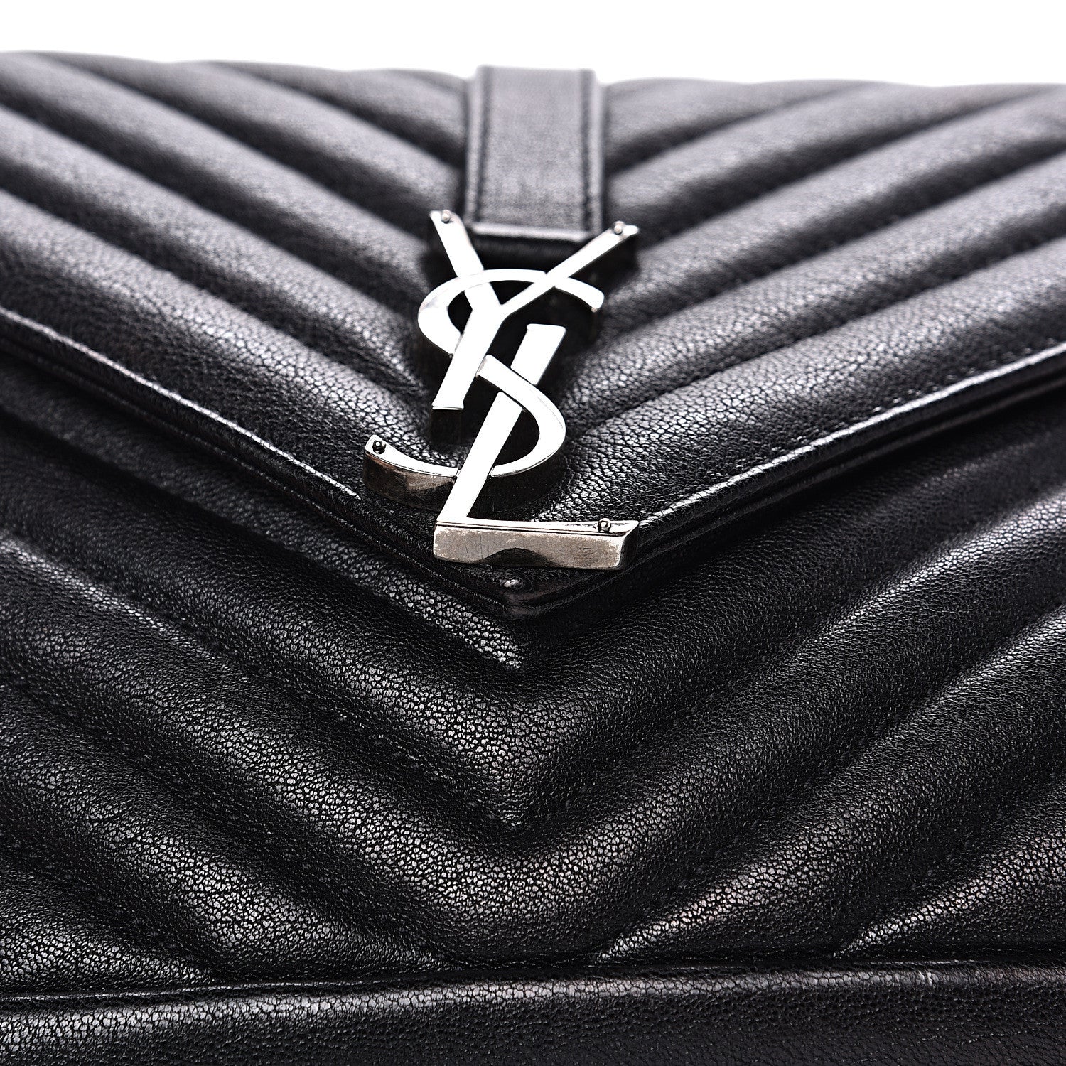 Saint Laurent Sheepskin Matelasse Chevron Monogram Medium College Bag Black 9 of 12