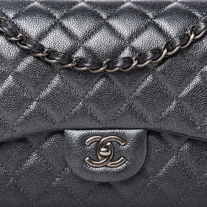 Chanel Pearly Caviar Quilted Jumbo Double Flap Black 10 of 11