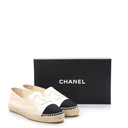 Chanel Metallic Calfskin Grosgrain CC Espadrilles 38 Ivory Black 11 of 11
