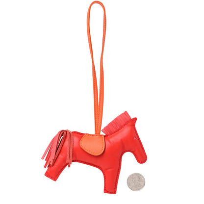 Hermes Milo Lambskin Grigri Rodeo Horse Bag Charm GM Rouge Rose Indien Jaipur Feu 2 of 4