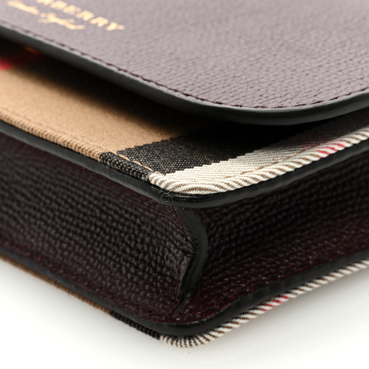Burberry Grained Calfskin House Check Tartan Mix Hampshire Wallet On Chain Burgundy 8 of 8