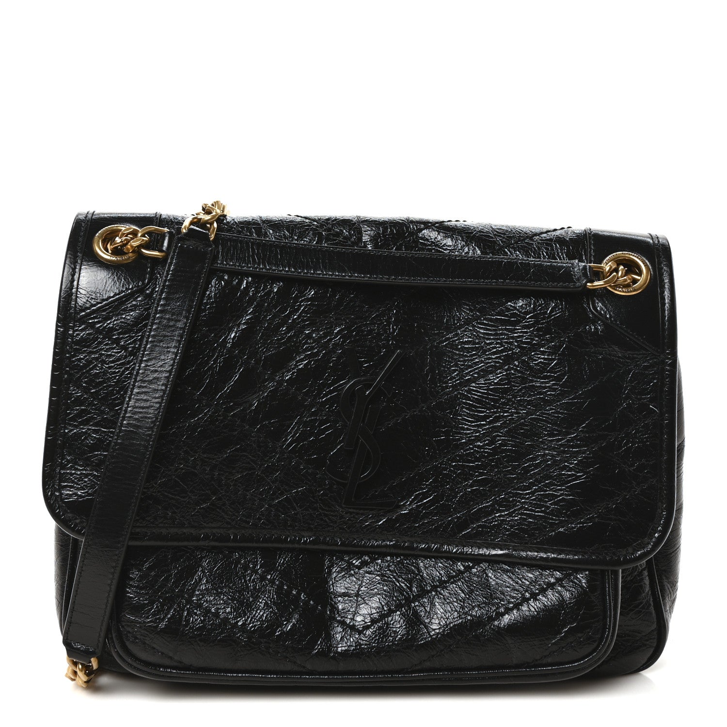 Saint Laurent Crinkled Calfskin Matelasse Monogram Medium Niki Chain Satchel Black 1 of 10