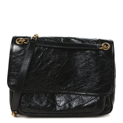 Saint Laurent Crinkled Calfskin Matelasse Monogram Medium Niki Chain Satchel Black 1 of 10