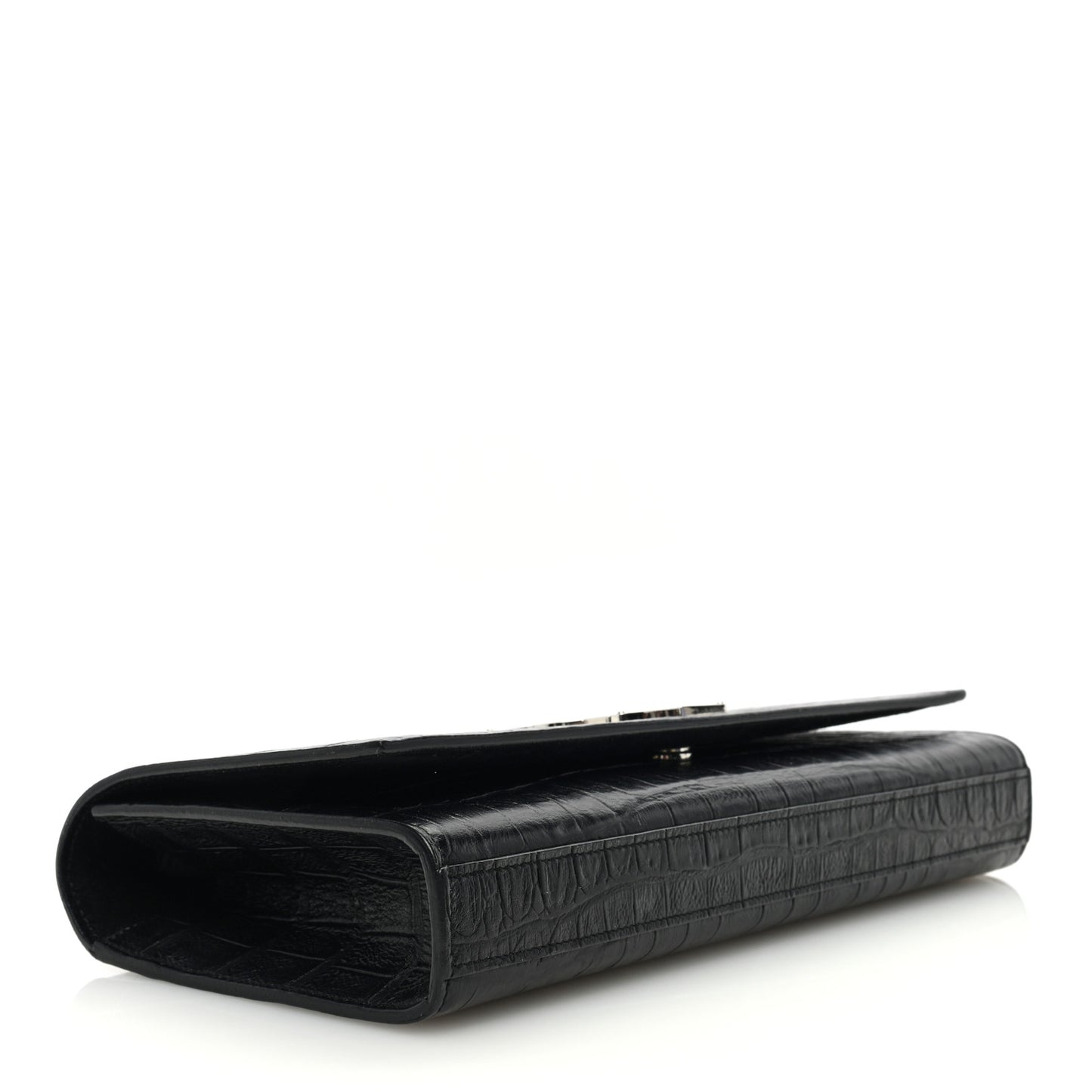 Calfskin Crocodile Embossed Classic Monogram Cassandre Clutch Black