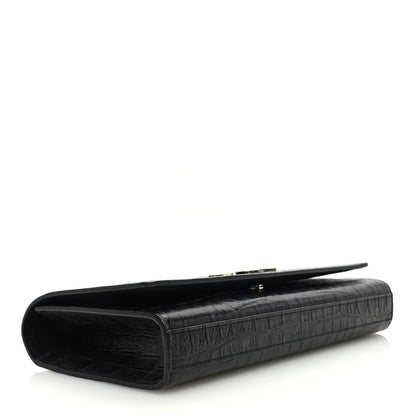 Saint Laurent Calfskin Crocodile Embossed Classic Monogram Cassandre Clutch Black 4 of 8