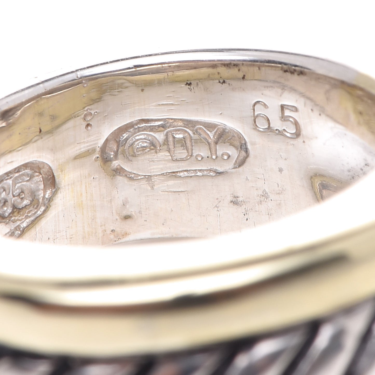 Sterling Silver 14K Yellow Gold Cable Cigar Band Ring 46 3.75