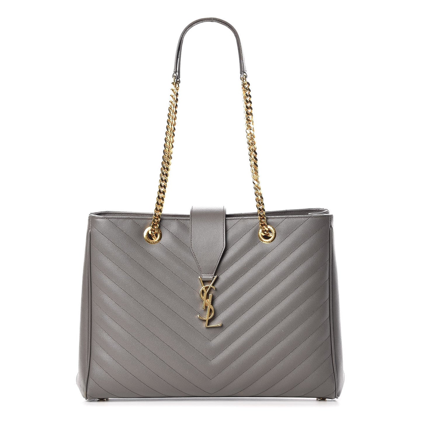 Grain De Poudre Matelasse Chevron Monogram Shopping Bag Fog