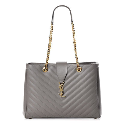 Saint Laurent Grain De Poudre Matelasse Chevron Monogram Shopping Bag Fog 1 of 14