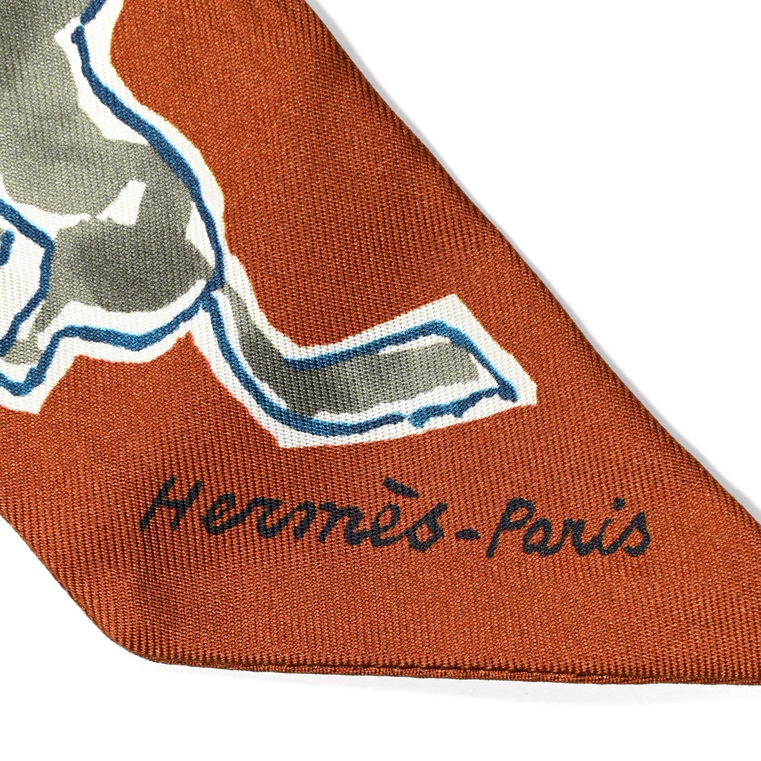 Hermes Silk Chevaux En Liberte Twilly Caramel Kaki White 5 of 5