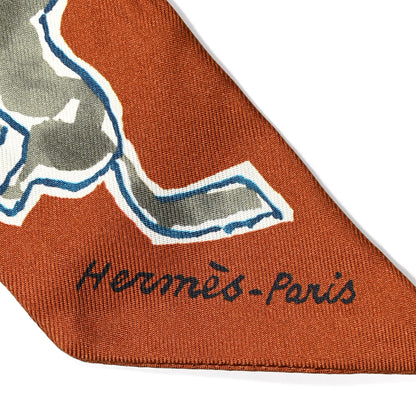 Hermes Silk Chevaux En Liberte Twilly Caramel Kaki White 5 of 5