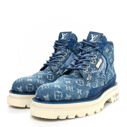 Louis Vuitton Monogram Denim Mens Oberkampf Ankle Boots 10 Blue 3 of 8
