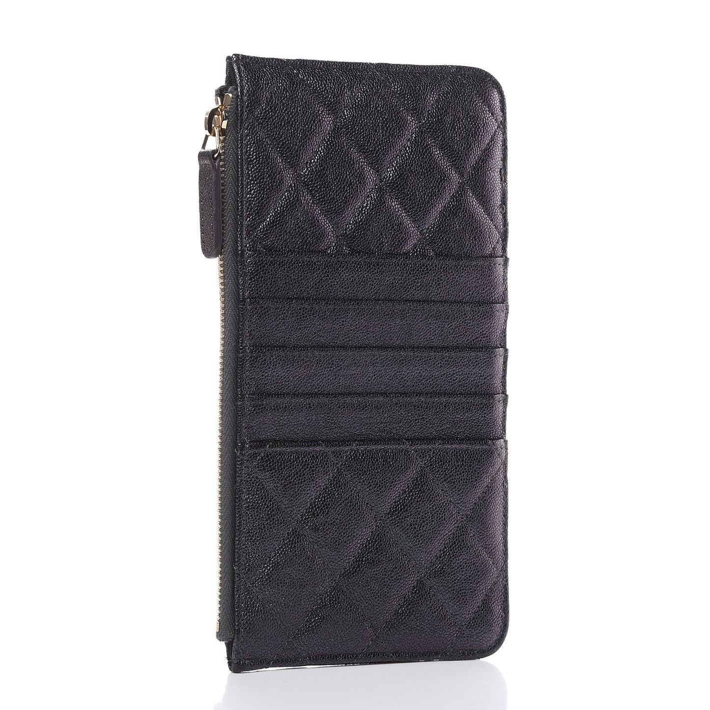 Iridescent Caviar Quilted Classic Flat Wallet Pouch Black