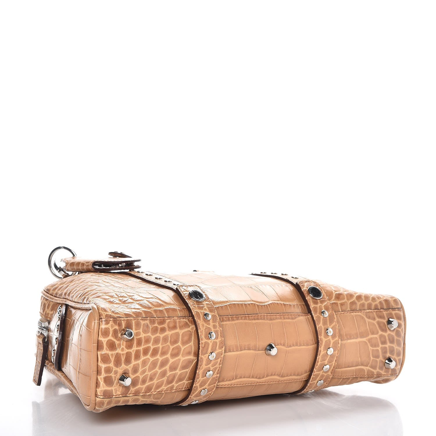 Versace Croc Calfskin Embossed Small Studded Satchel Beige 4 of 9