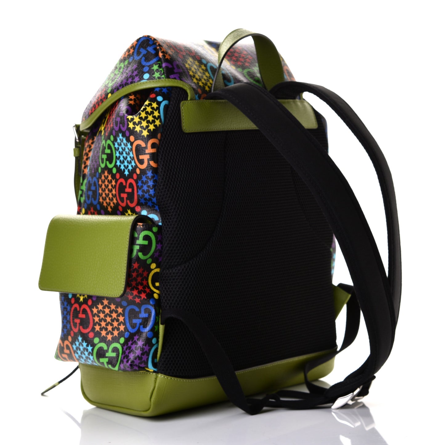GG Supreme Monogram Psychedelic Medium Double Buckle Backpack Green Multicolor