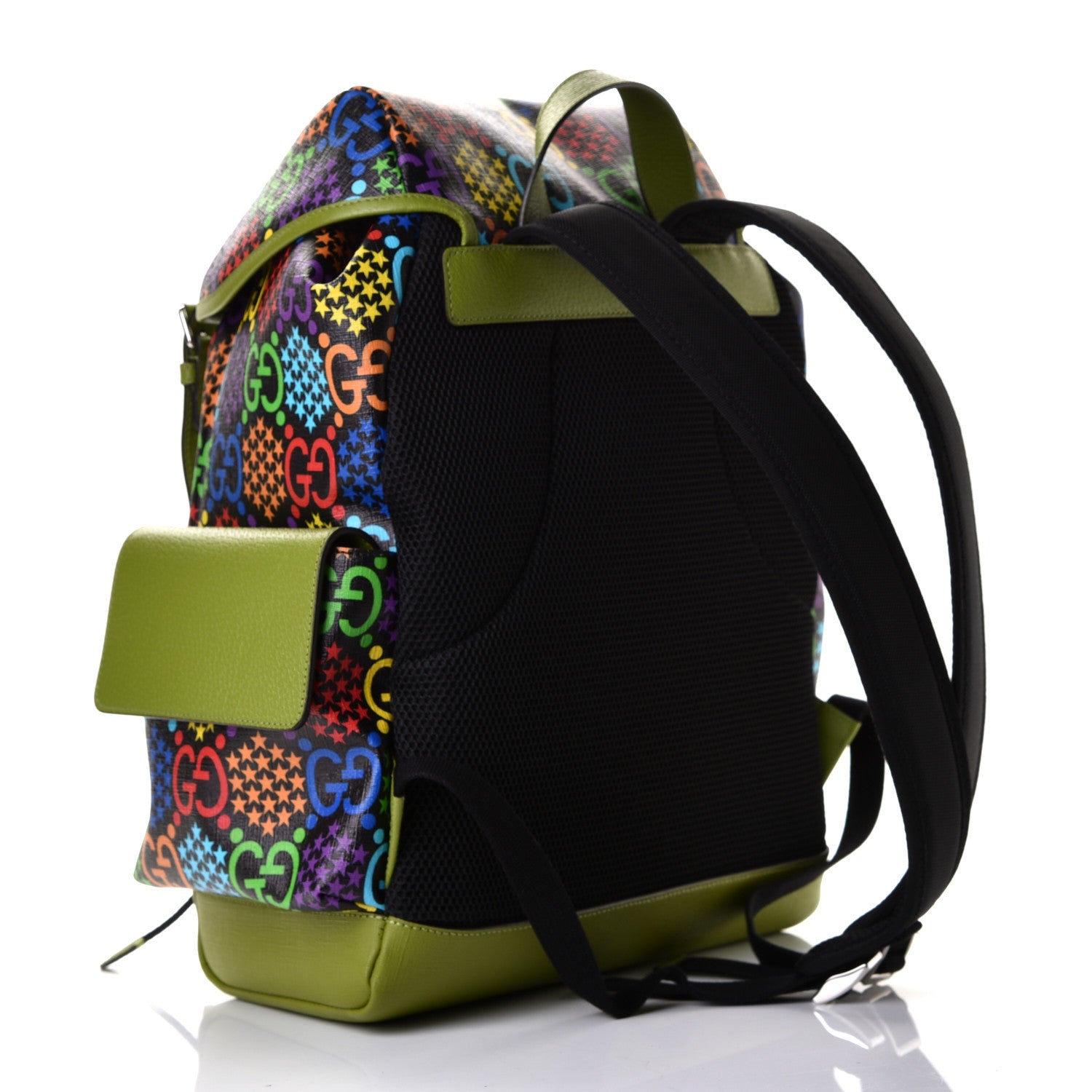 Gucci GG Supreme Monogram Psychedelic Medium Double Buckle Backpack Green Multicolor 2 of 5