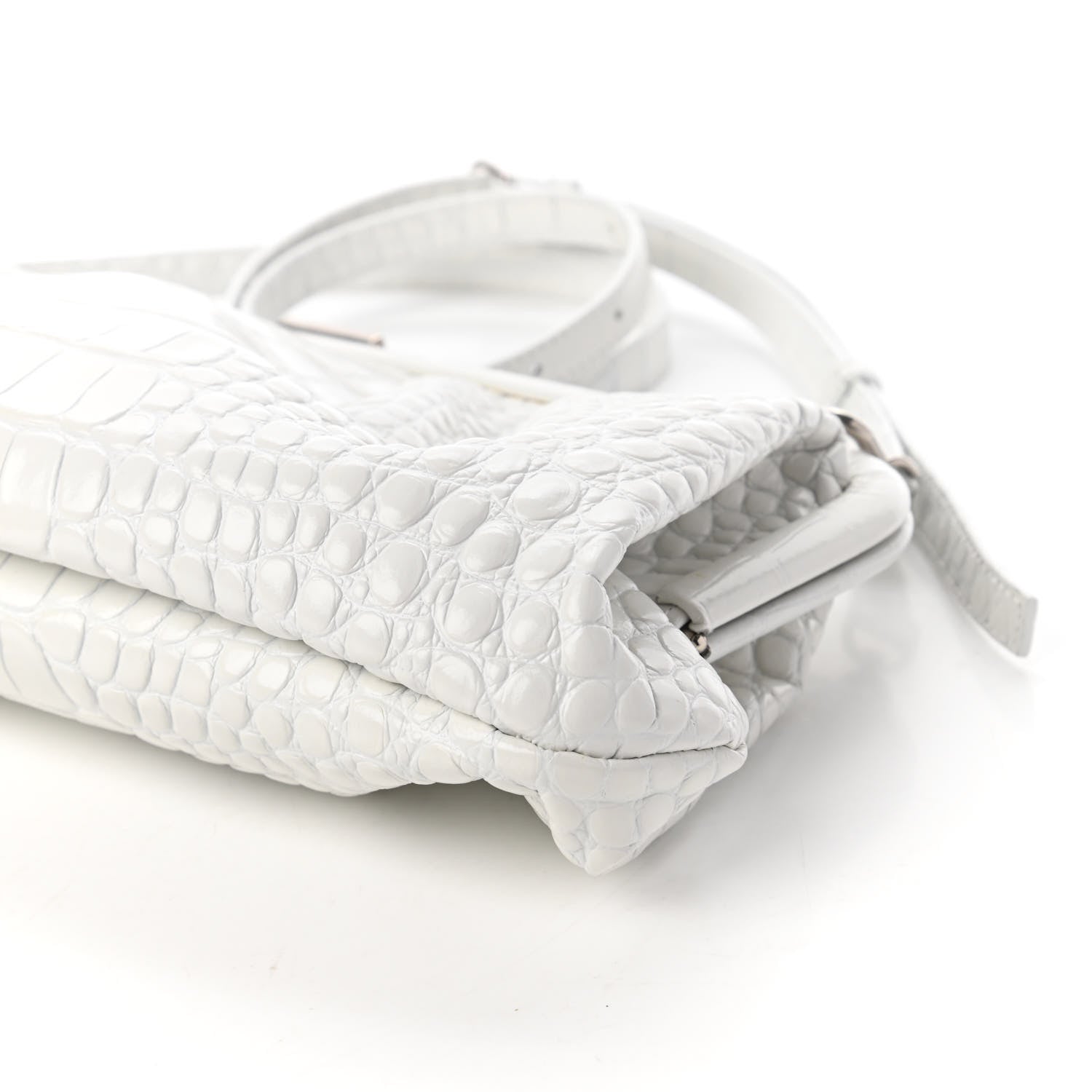 Balenciaga Shiny Supple Calfskin Logo Crocodile Embossed XL Cloud Clutch White 7 of 9