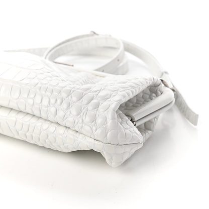 Balenciaga Shiny Supple Calfskin Logo Crocodile Embossed XL Cloud Clutch White 7 of 9