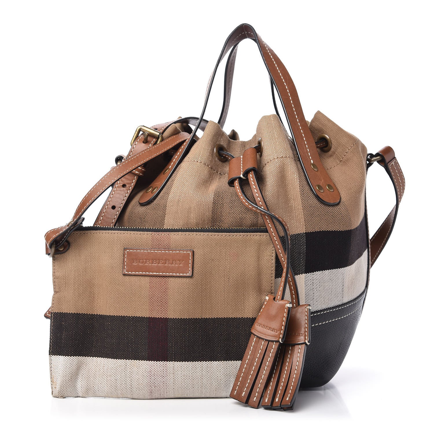 Burberry Canvas Check Grainy Calfskin Heston Crossbody Black 1 of 9