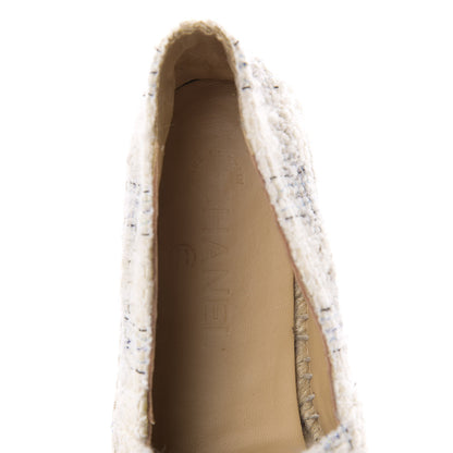 Chanel Tweed CC Espadrilles 39 Ecru White Blue Black 7 of 9