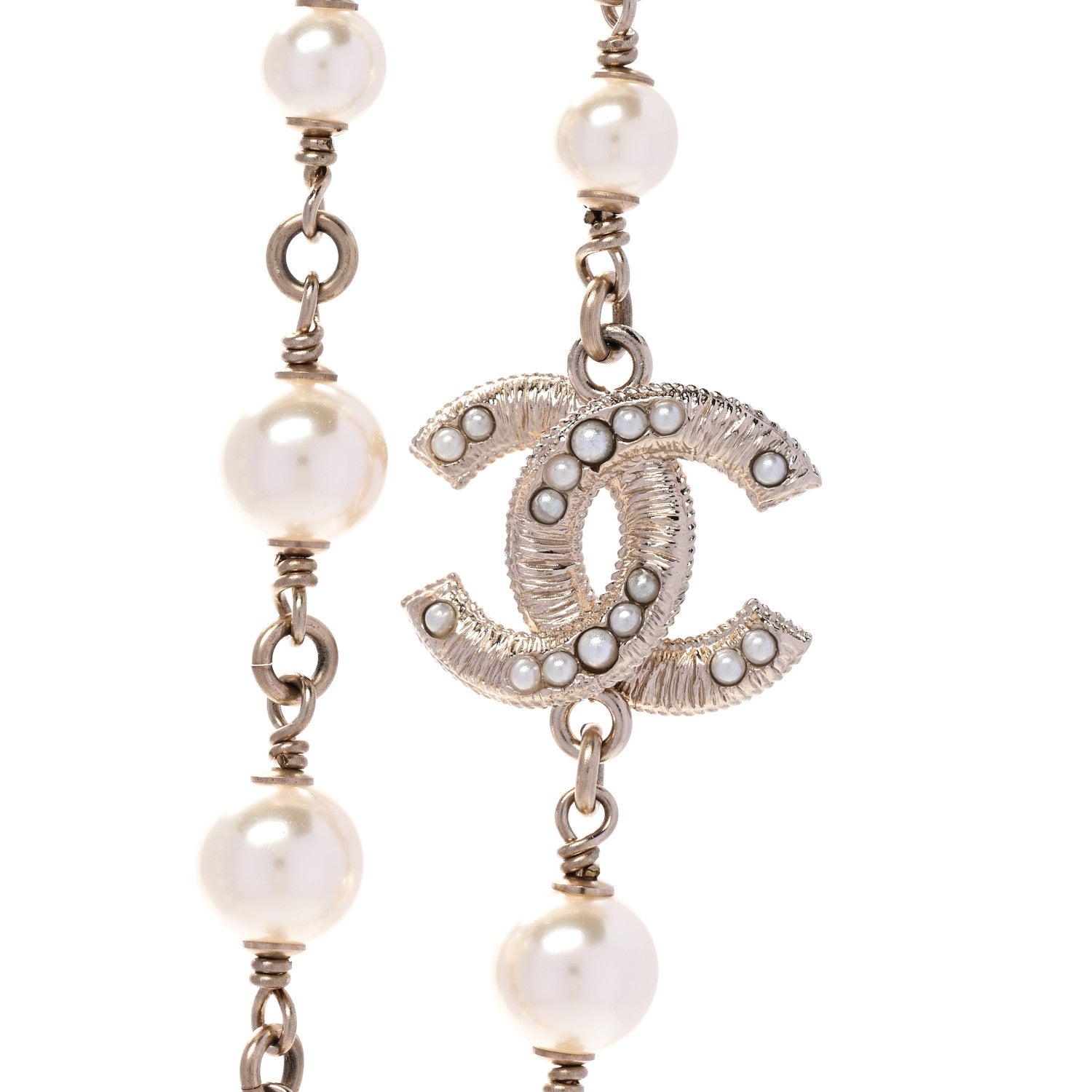 Chanel Graduated Pearl Crystal Twisted CC Long Necklace Gold 4 of 6