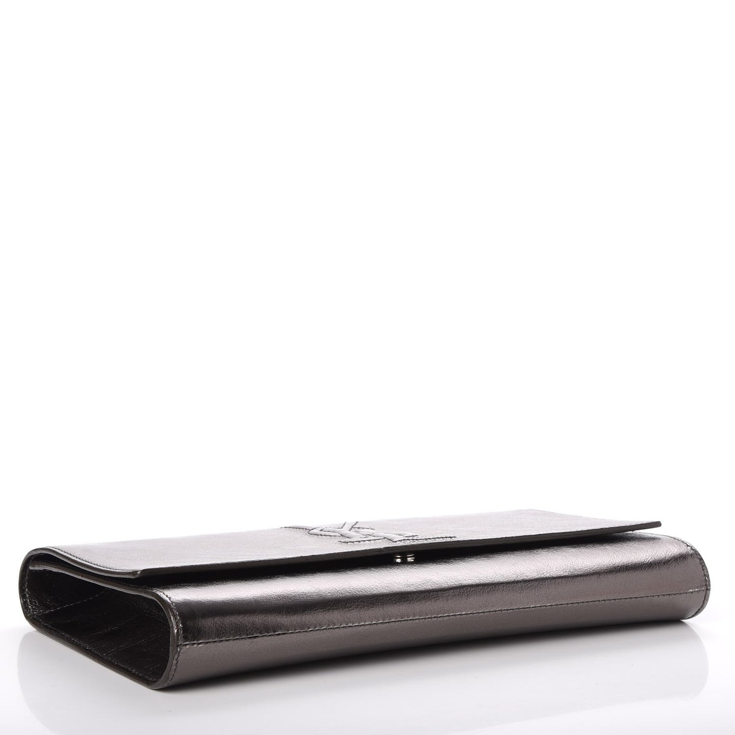 Metallic Calfskin Large Belle De Jour Clutch Dark Silver