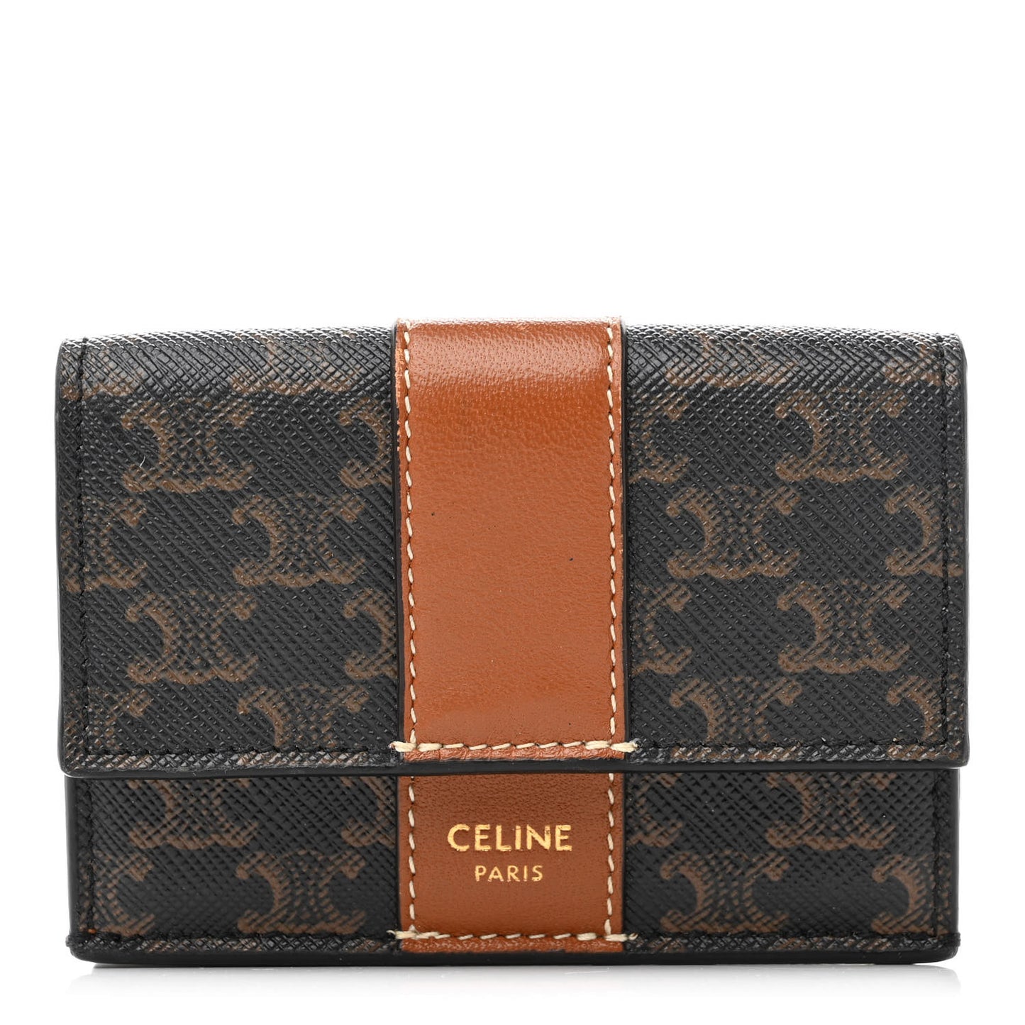 Canvas Triomphe Lambskin Folded Compact Wallet Tan