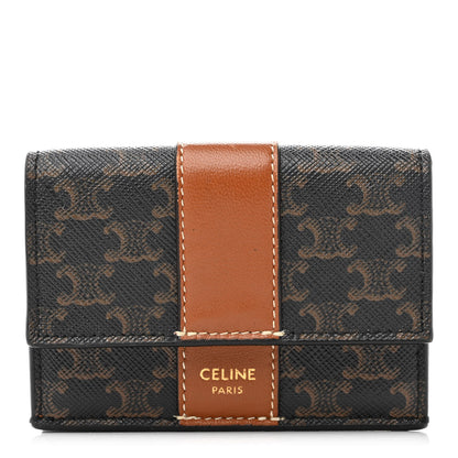 Celine Canvas Triomphe Lambskin Folded Compact Wallet Tan 1 of 10