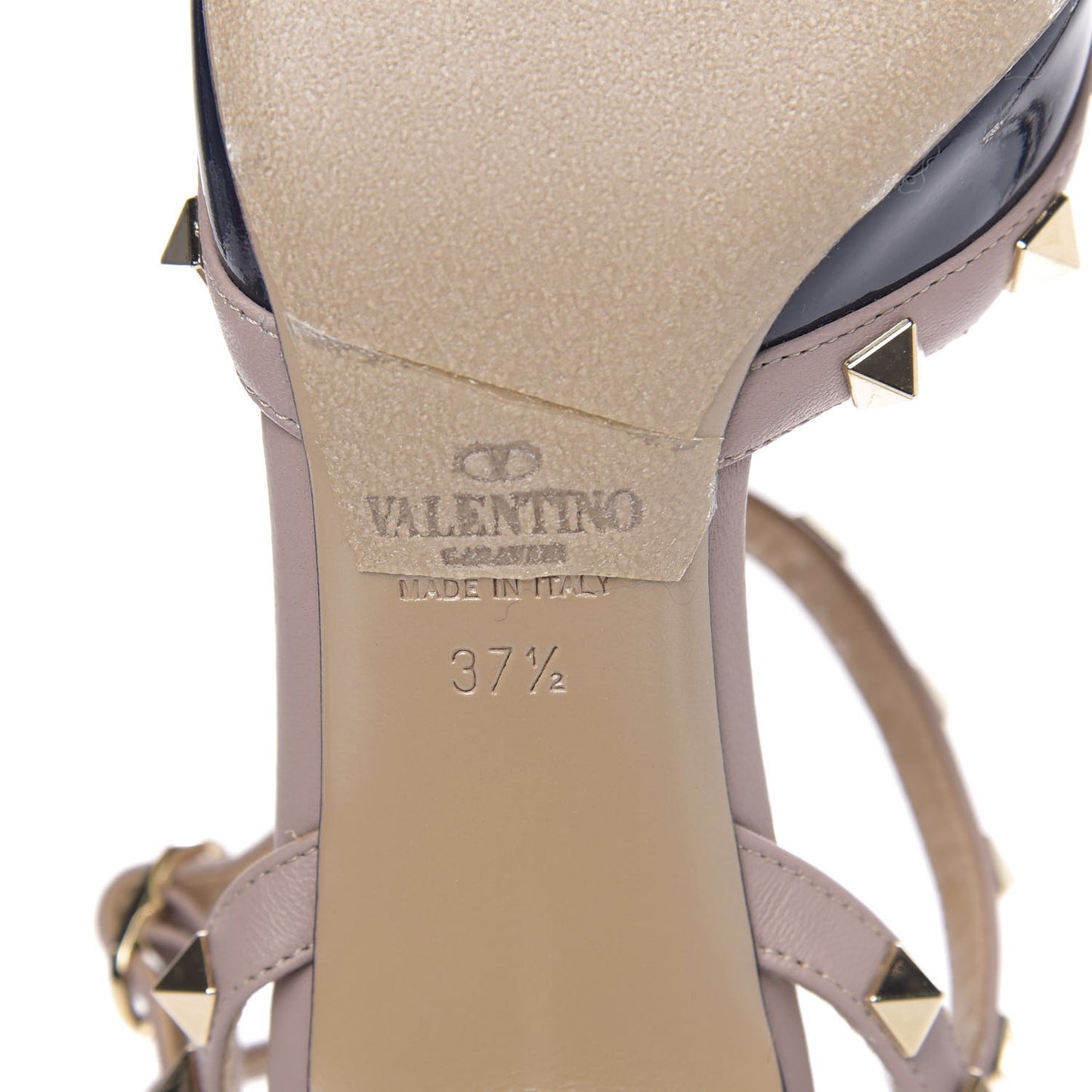 Patent Rockstud Ankle Strap Low Heel Pumps 37.5 Navy Poudre