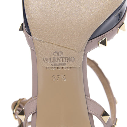 Valentino Garavani Patent Rockstud Ankle Strap Low Heel Pumps 37.5 Navy Poudre 7 of 8