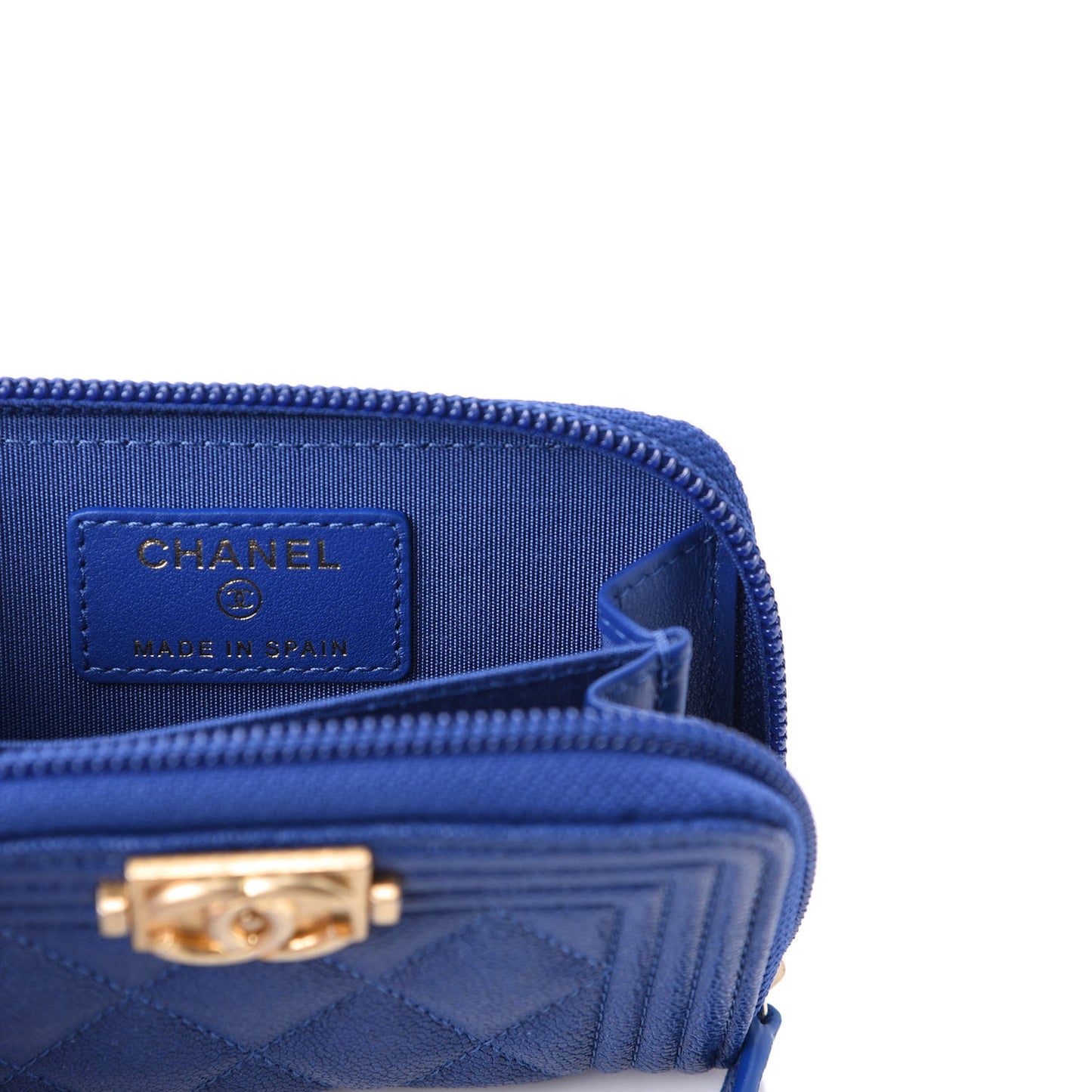 Caviar Quilted Boy Zip Around Coin Purse Wallet Dark Blue