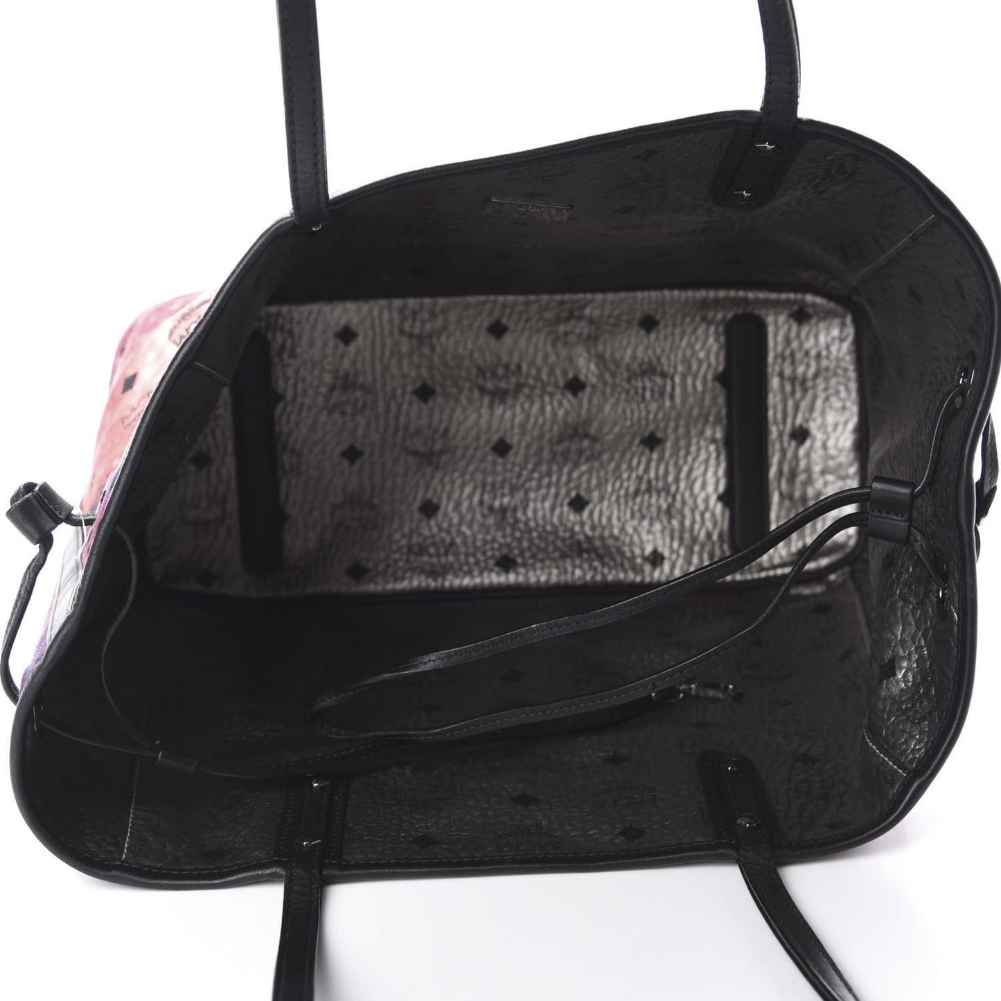 Metallic Visetos Medium Reversible Shopper Tote Silver Black
