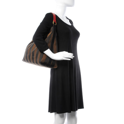 Fendi Pequin Cuoio Vegetale Large Hobo Tobacco Rosso Black 2 of 10